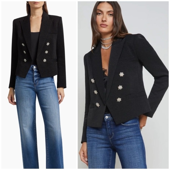 L'AGENCE Jackets & Blazers - NWT L'AGENCE Brooke Double-Breasted Blazer in Black Rhinestone SZ US 12